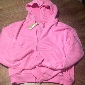 NWT Skims bubble gum pink cotton zip up cropped hoodie